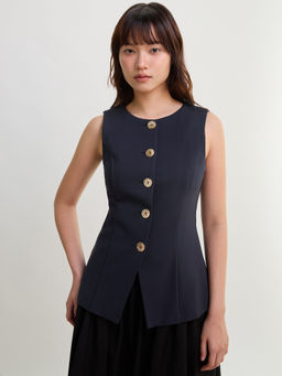Pomelo - Vest with Button Detail - Navy