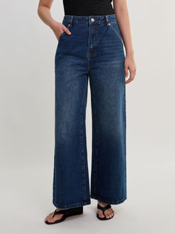 Pomelo - High Waist Wide Leg Jeans - Navy Blue