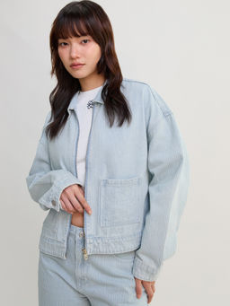 Pomelo - Pinstripe Jacket with Front Pocket - Baby Blue