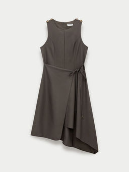 Pomelo - Asymmetric Hem Sleeveless Midi Dress - Mid Grey