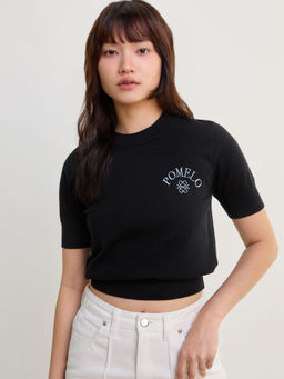 Pomelo - Short Sleeve Knit Top - Black