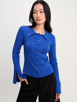 Pomelo - Knit Top with Flared Sleeves - Blue
