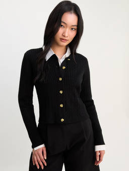 Pomelo - Ribbed Knit Cardigan - Black