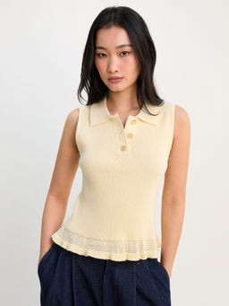 Pomelo - Ruffle Hem Detailed Knit Top - Ivory