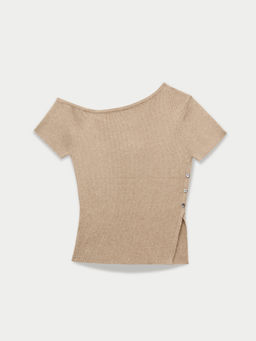 Pomelo - One-shoulder Knit Top - Brown