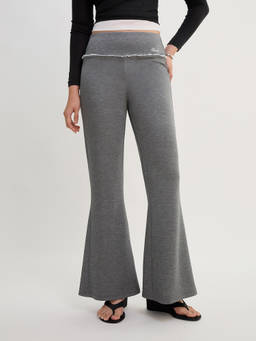 Pomelo - Ruffle Waist Detailed Flare Pants - Light Grey