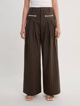 Pomelo - Pinstripe Wide Leg Pants - Brown