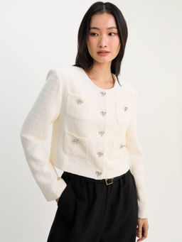 Pomelo - Tweed Cropped Jacket - White