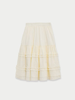 Pomelo - Tiered Ruffle Midi Skirt - Ivory