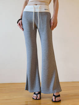 Pomelo - Fold-Over Waist Wide Leg Pants - Light Grey