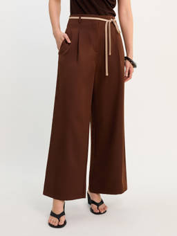 Pomelo - Wide-Leg Trousers with Rope Tie Belt - Brown