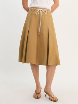 Pomelo - Bow Tie Pleated Skirt - Beige