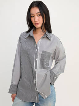 Pomelo - Asymmetric Button-Up Shirt - Black