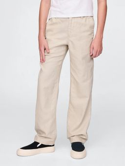 GAP - Kids Beige Cotton Linen Solid Regular Fit Trouser