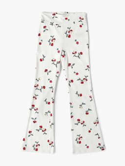 GAP - Girls White Cotton Printed Bootcut Fit Trouser