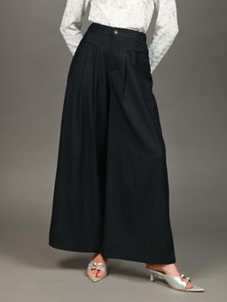 Odette - Women Blue Polyester Solid Regular Fit Trouser