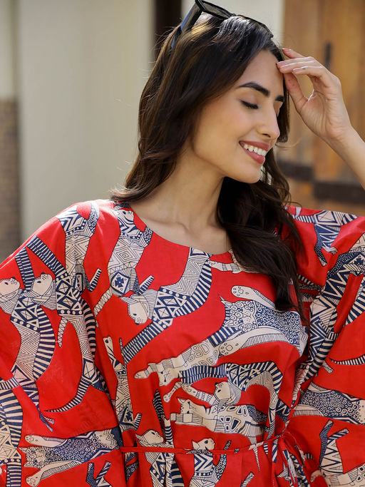 white christmas dresses Buy Magenta Printed Cotton Kaftan Night Dress Online in USA at $20.00 main image 1