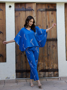 SAY - Women Woven Cotton Blue Colour Printed Sleepwear Night Suit (Set of 2)