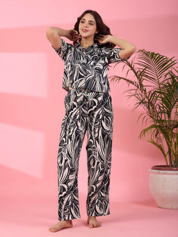 SAY - Women Rayon Black Colour Abstract Sleepwear Night Suit (Set of 2)