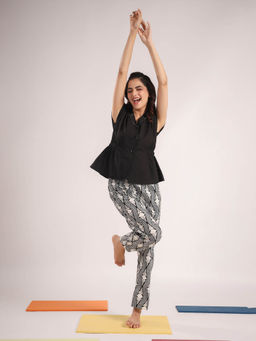 SAY - Women Woven Cotton Black Colour Solid Sleepwear Night Suit (Set of 2)