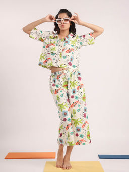 SAY - Women Woven Cotton Multi-Color Colour Printed Sleepwear Night Suit (Set of 2)