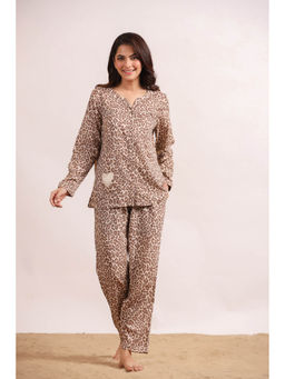 SAY - Women Rayon Beige Colour Animal Print Sleepwear Night Suit (Set of 2)