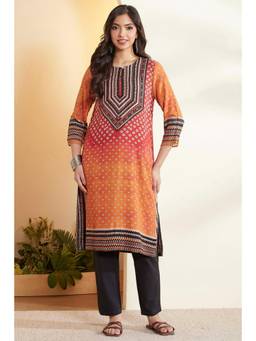 Biba - Women Orange Printed Viscose Kurta