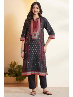 Biba - Women Black Printed Cotton Kurta