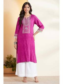 Biba - Women Purple Printed Viscose Kurta