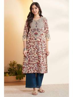 Biba - Women Brown Printed Cotton Kurta
