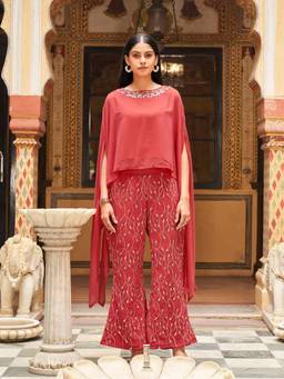 Tikhi Imli - Women Peach Embellished/Sequined Georgette Top with Pant