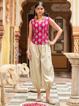 Tikhi Imli - Women Pink Floral Silk Blend Top with Salwar