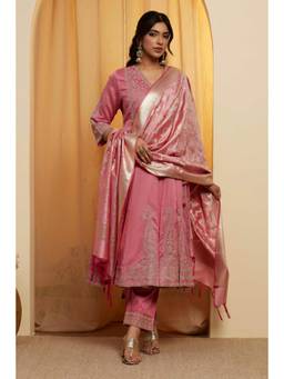 Biba - Women Pink Floral Silk Blend Dupatta
