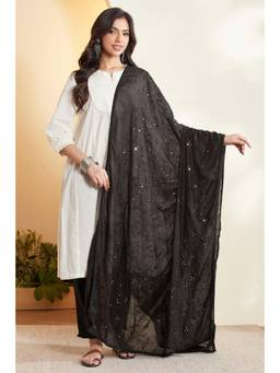 Biba - Women Black Embroidered Cotton Blend Dupatta