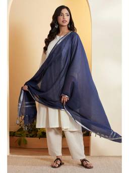 Biba - Women Blue Solid/Plain Cotton Dupatta
