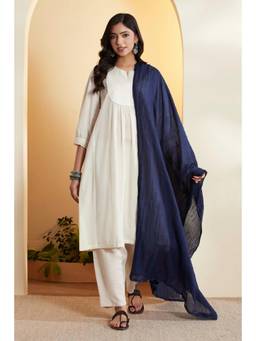 Biba - Women Blue Solid/Plain Cotton Dupatta