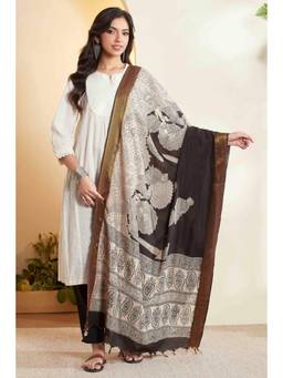 Biba - Women Black Printed Silk Blend Dupatta