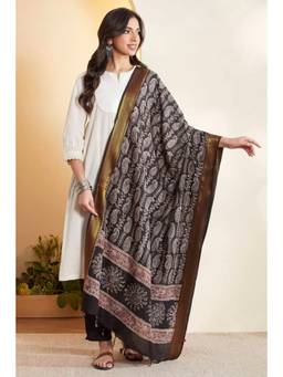 Biba - Women Black Printed Silk Blend Dupatta