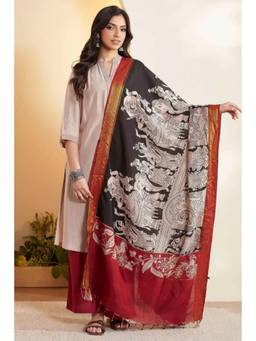 Biba - Women Black Printed Silk Blend Dupatta