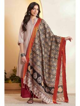 Biba - Women Black Printed Silk Blend Dupatta
