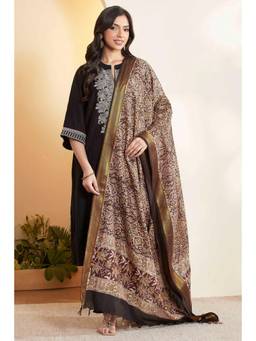 Biba - Women Maroon Printed Silk Blend Dupatta