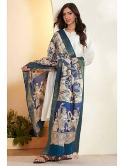 Biba - Women Blue Printed Silk Blend Dupatta