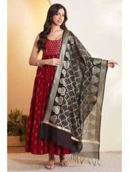 Biba - Women Black Woven Cotton Blend Dupatta