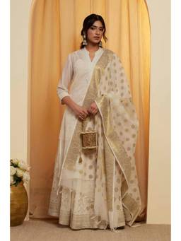 Biba - Women White Woven Cotton Blend Dupatta