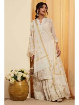 Biba - Women White Woven Cotton Blend Dupatta