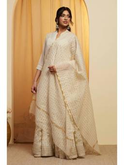 Biba - Women White Woven Cotton Blend Dupatta