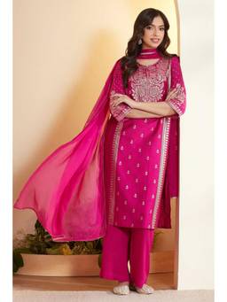 Biba - Women Purple Printed Viscose Rayon Kurta and Pant with Dupatta