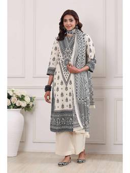 Biba - Women White Printed Cotton Kurta and Palazzo with Dupatta