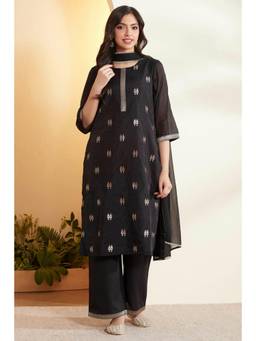 Biba - Women Black Printed Polyester Kurta and Pant with Dupatta