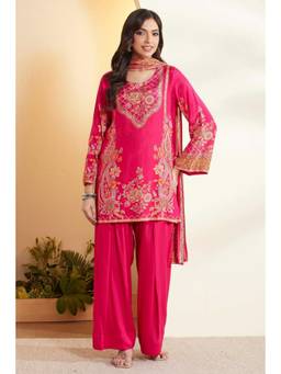 Biba - Women Pink Printed Viscose Kurti and Palazzo with Dupatta